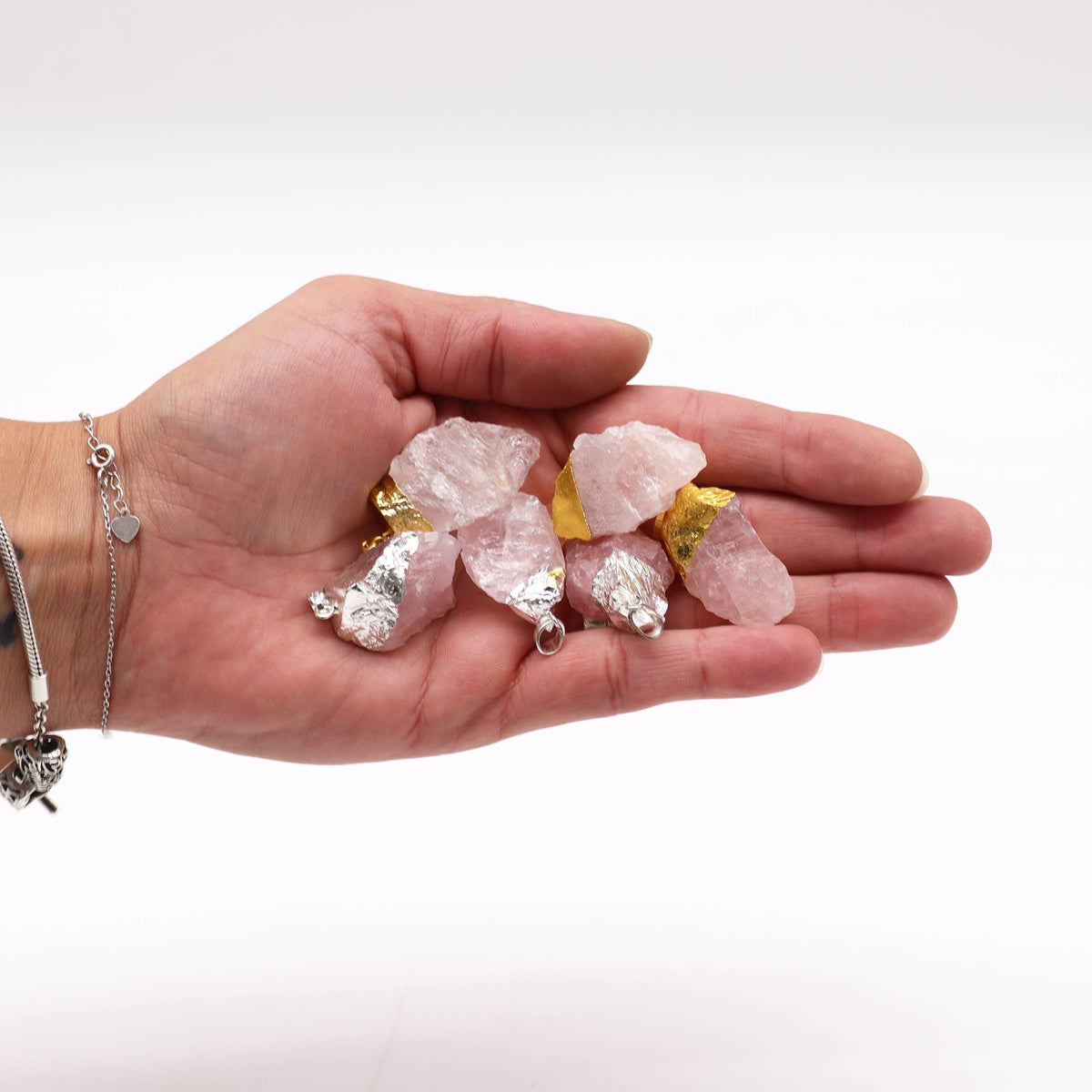 Gemstone Rose Quartz Gold & Silver Plated Pendants (6 assorted)